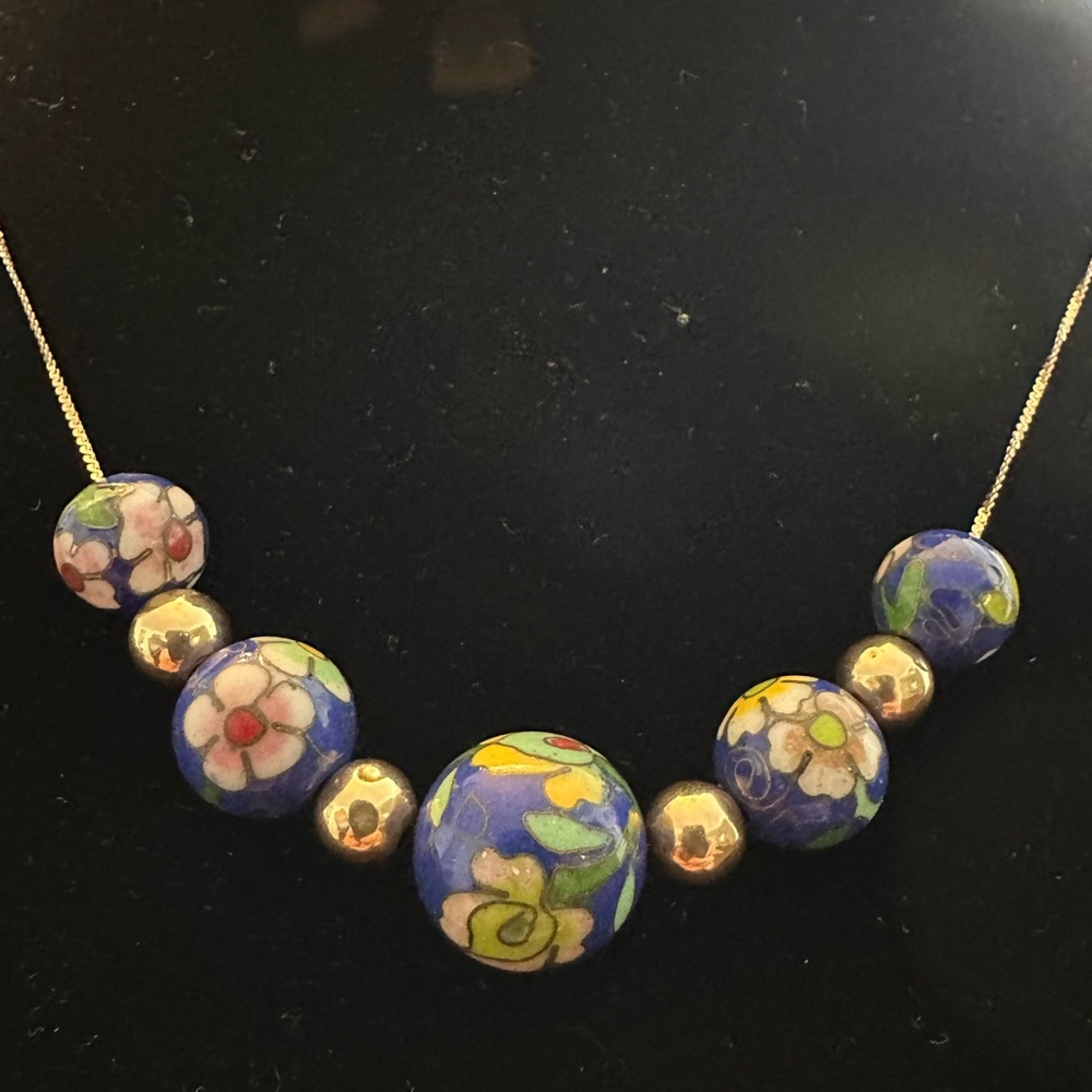 14k gold cloisone necklacece - Picture 3 of 7